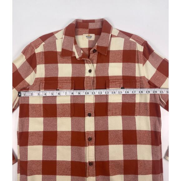 Marine Layer Rust + Cream Cotton Flannel Shirt Jacket S - Picture 10 of 11